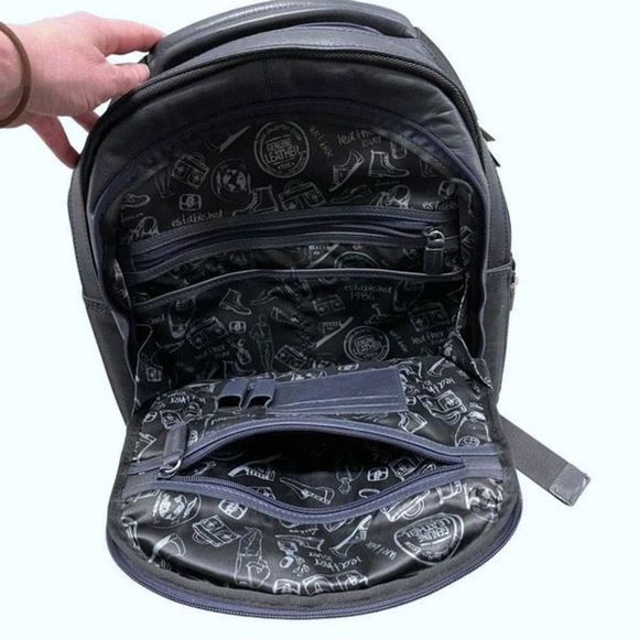 Velez Navy Handcrafted in Columbia Large Leather Laptop Lined Backpack — EUC - Picture 7 of 11